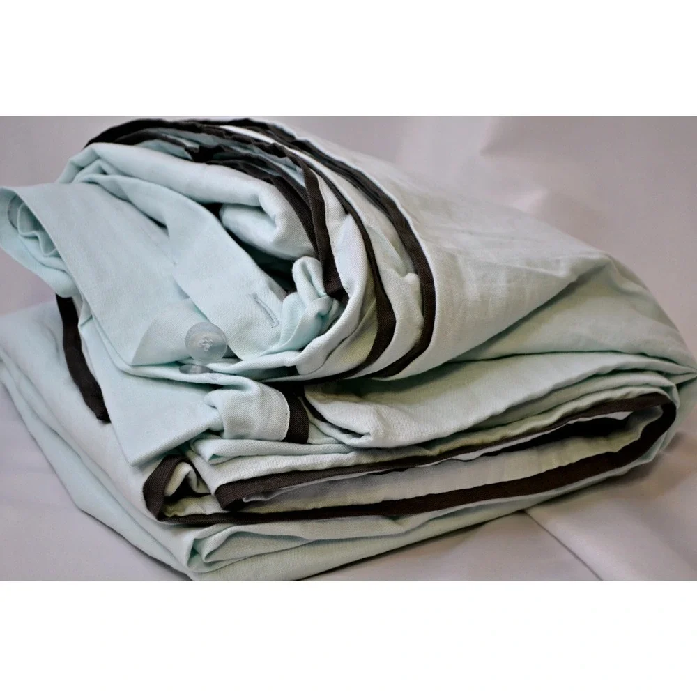 West Elm linen cotton blend‎ ice blue slate grey trim full/queen duvet cover